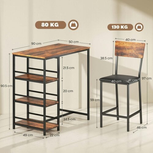 Wyld Haus Vita Wooden Brown And Black 3 Piece Compact Bar Table Set
