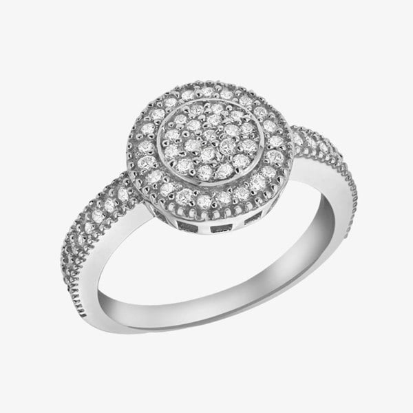 T. H. Baker Silver Cubic Zirconia Shoulder Set Cluster Ring 8.84.8449