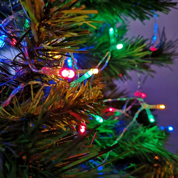 Samuel Alexander 50 LED 5m Premier Christmas Outdoor Multi Function Battery Lights with Timer & Clear Cable in Multicoloured