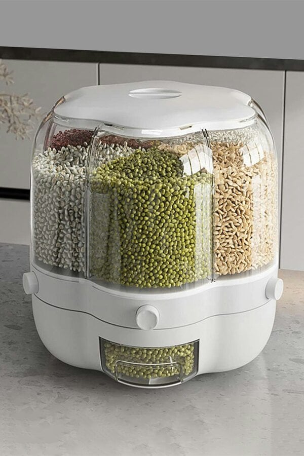 Living and Home 6-Gird Round Cereal Dispenser Rotating Food Organizer Dry Grain Storage for Kitchen