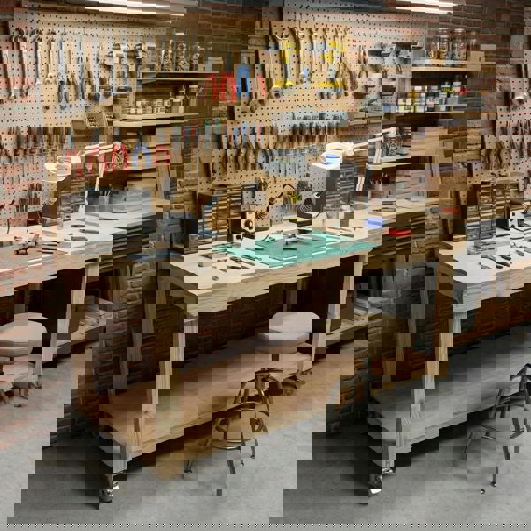 Arbor Garden Solutions Wooden Workbench Eucalyptus Hardwood Top Depth-3ft with Wheels