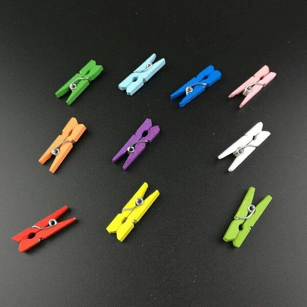 Shatchi 25mm Wooden Mini Clothes Pegs Assorted Colours Pack of 100 for Crafts, Photos and Displays