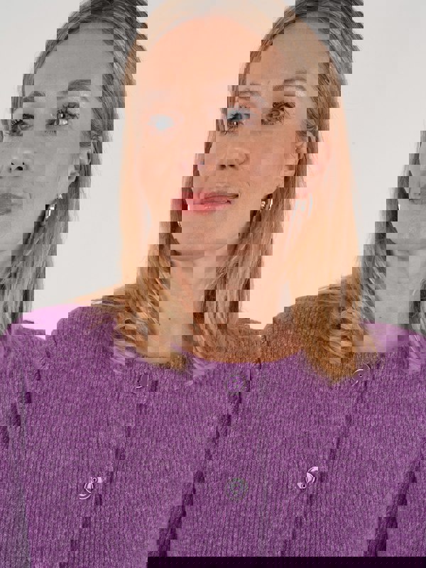 PennyPlain Ribbed Button Cardigan - Amethyst