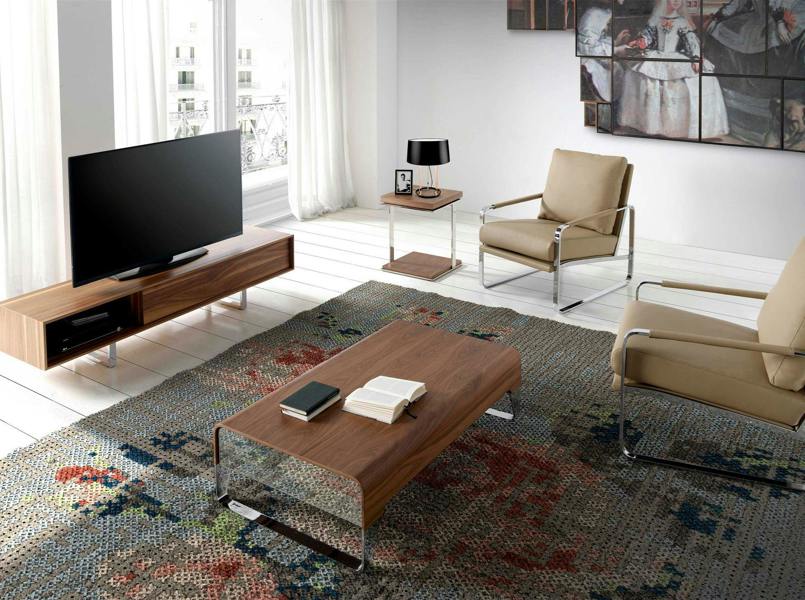 Angel Cerdá Square corner table walnut and chrome-plated steel 2038