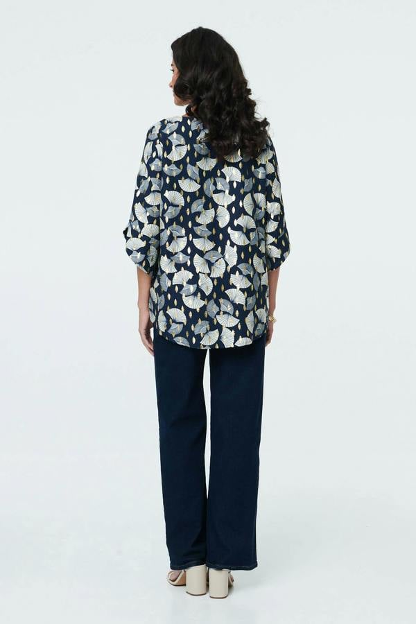 Navy | Abstract Metallic Print 3/4 Sleeve Tunic