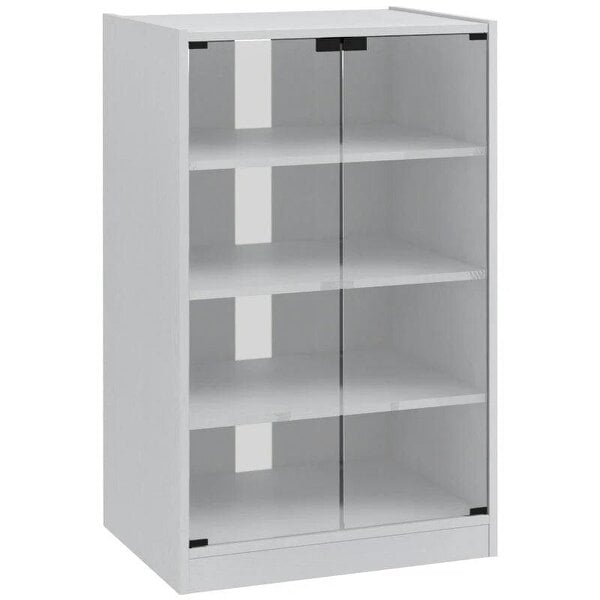 Bobobiy 4-Tier Hi-Fi Stand, Record Player Stand with Adjustable Shelves and Push-to-Open Glass Doors, White Wood-Effect