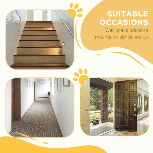Home use examples for a pressure-fit pet stair gate