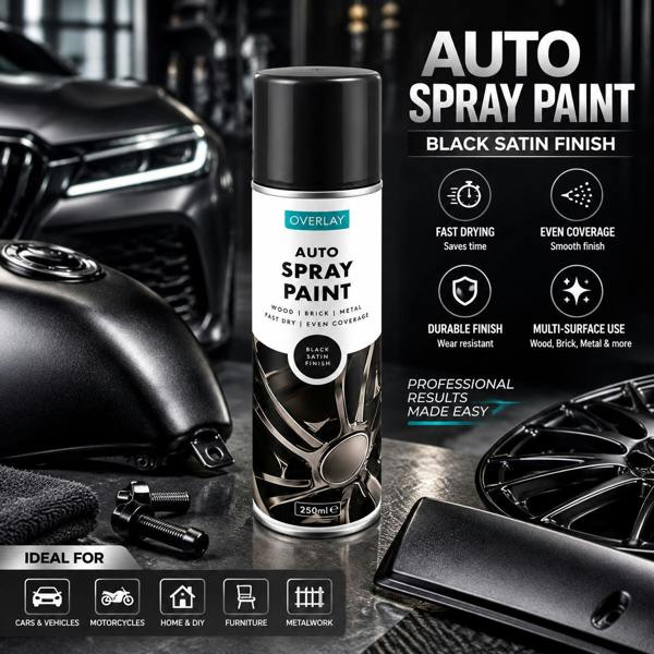 Overlay 3X Overlay Satin Black Auto Professional Spray Paint 250ml