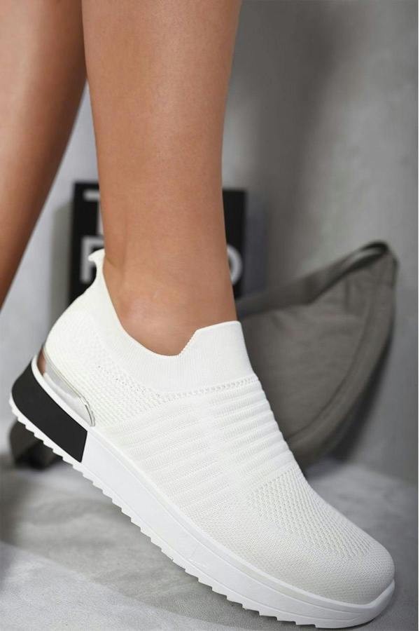 Bethany Slip On Sock Wedge Trainers - White