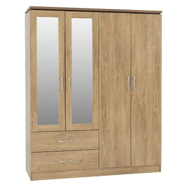 Seconique Charles 4 Door 2 Drawer Mirrored Wardrobe