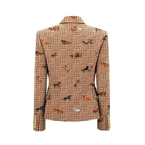 HOUNDSTOOTH AND MUSTANGS DOUBLE BREASTED PRINTED WOMENS JACKET - Premium Men's Patterned Shirt by Claudio Lugli | Bold Design, Tailored Fit, Best Printed Shirts