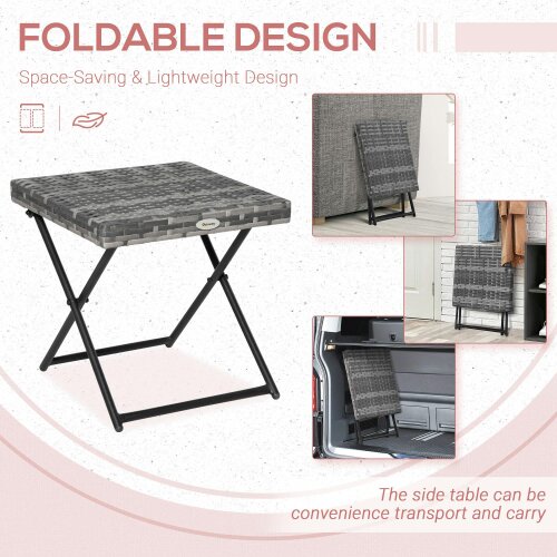 Wyld Haus Tasaso Faux Rattan Grey Square Folding Outdoor Side Table With Steel Frame
