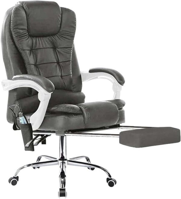 Neo Dark Grey Faux Leather Office Chair With Footrest & Massage Function