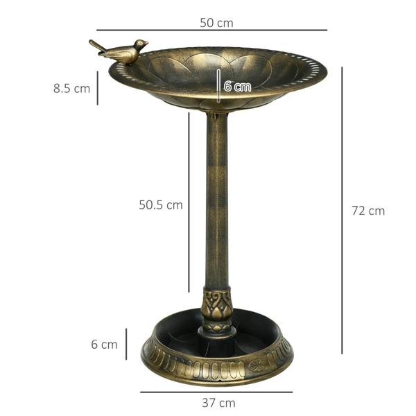 Bronze-tone tall bird bath, 72 cm pedestal with wide bowl and bird ornament