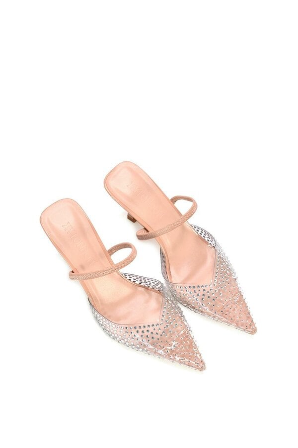 XY LONDON Clear Perspex Diamante Stiletto Heel Slingback Court Shoes