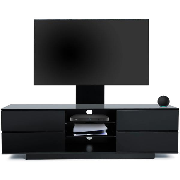 Homeology Avitus Gloss Black with 4-Black Drawers and 3-Shelves up to 65" LED/LCD/Plasma TV Stand with Mounting Arm