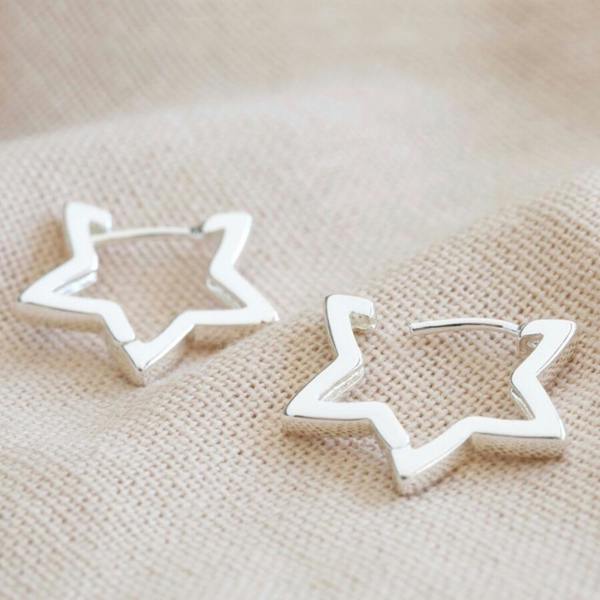 Silver Star Hoop Earrings - detail view