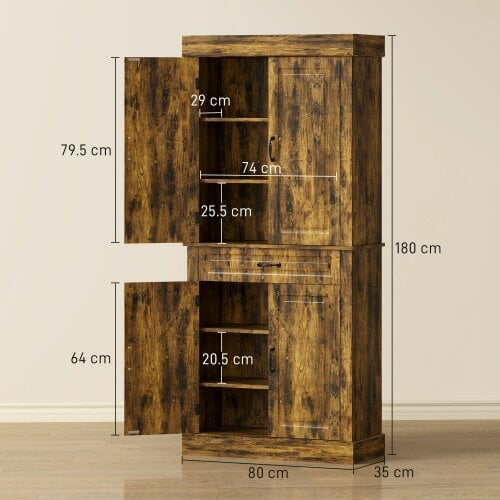 Wyld Haus Zirolu 180cm Wooden Brown Tall Kitchen Pantry Cabinet with Drawer And Storage Shelves