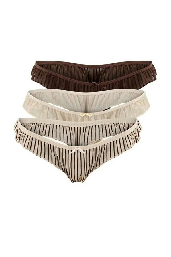 WOVCOR 3-Pack Tulle Striped Thong Panties