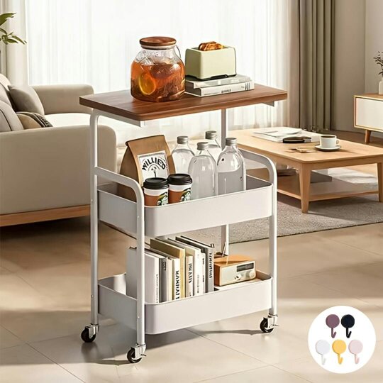 Havendro Three-Tier Mobile Storage Cart | Wooden Desktop with Sturdy Metal Frame