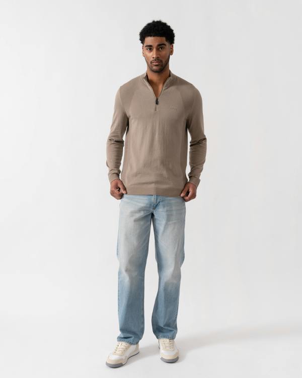 BOSS Green Momentum-Lite Mens 1/4 Zip Funnel Neck Jumper - Light/Pastel Green 334