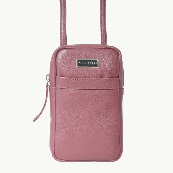 Assots London 'LEO' Carmine Pink Nappa Real Leather Crossbody Mobile Phone Bag