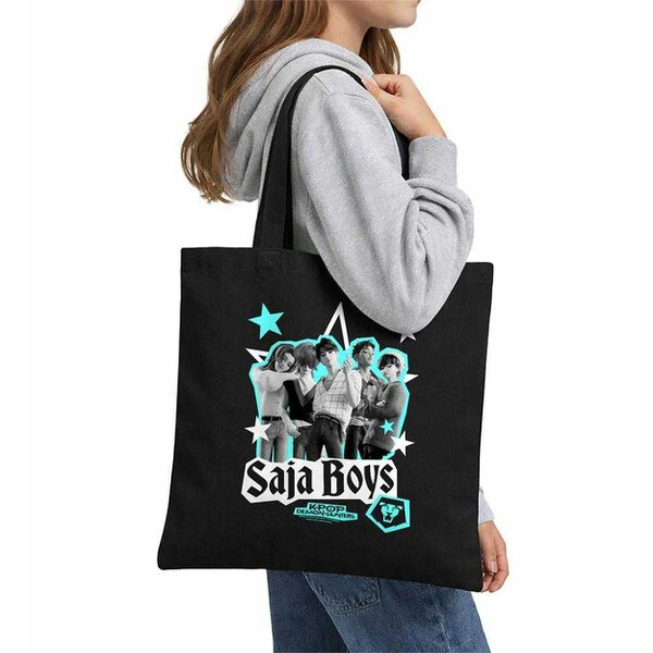 K-Pop Demon Hunters Scrapbook Saja Boys Reusable Tote Bag - Black