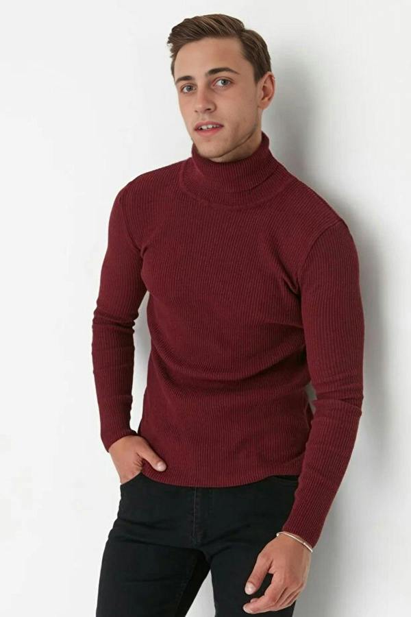 WOVCOR Slim Fit Turtleneck Ribbed Knit Men's Sweater