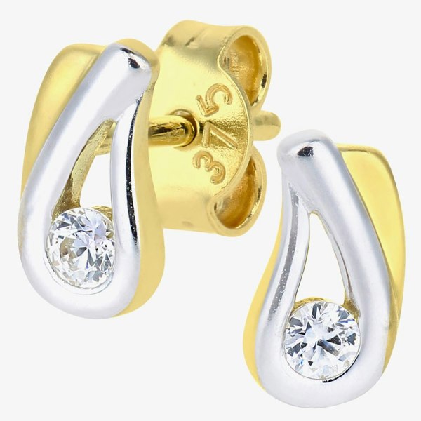 T. H. Baker 9ct Two-Colour Teardrop Cubic Zirconia Stud Earrings E1610YW