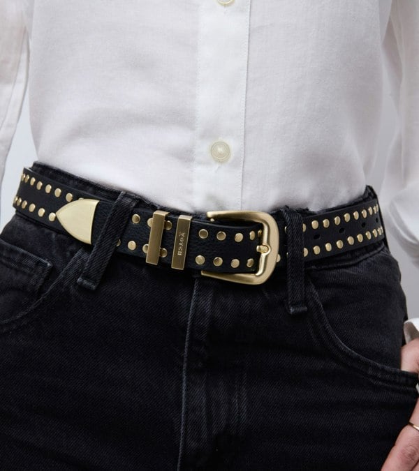 Votch Ayla Vegan Bio-Based Bamboo Western Studded belt in black