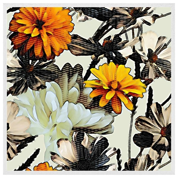 Benjamin Tate Design Orange flower print (Picutre Frame)