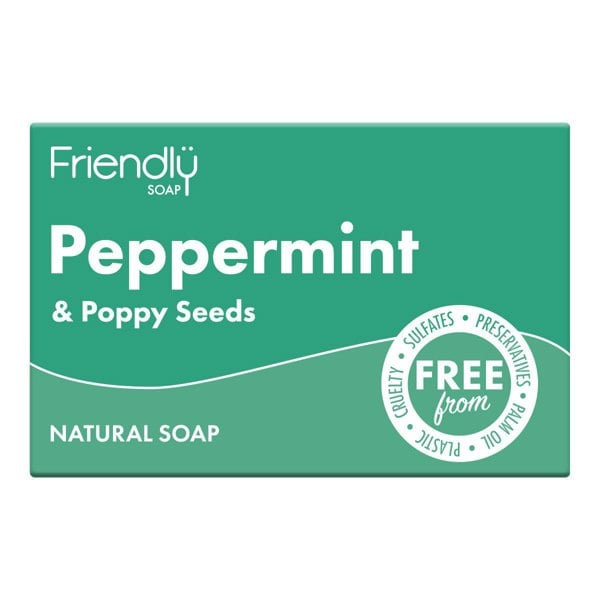 Friendly soap - peppermint and poppy seeds natural soap bar packaging front