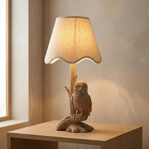 Garden Greatness Wood Effect Resin Owl Table Lamp