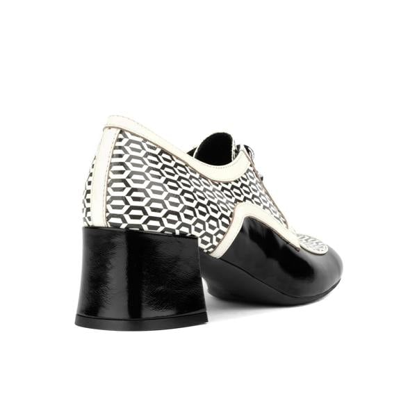 Embassy London Sovereign - Black & White Optical - Women's leather lace up shoe with block heel
