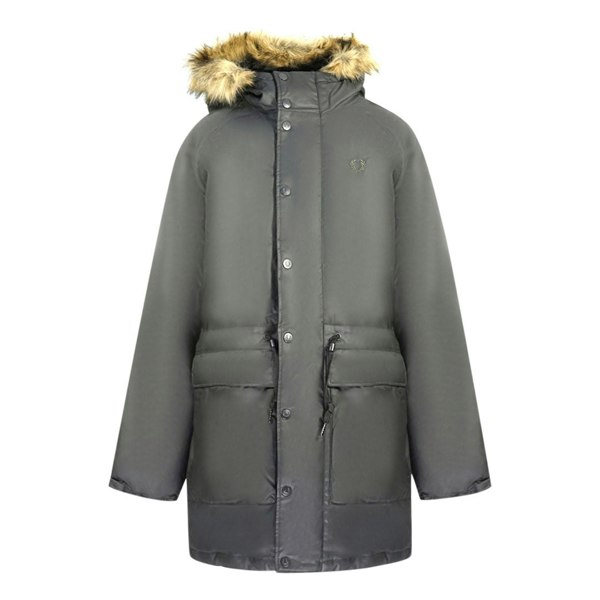 Fred Perry Padded Waxed Cotton Hooded Parka Coat - Black