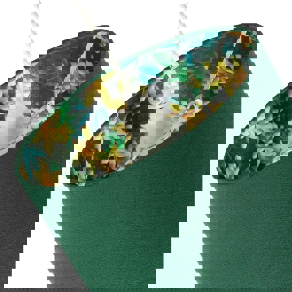 Yellow and Green Flowers Round Lamp Shade in Forest Green Linen Fabric Image 4