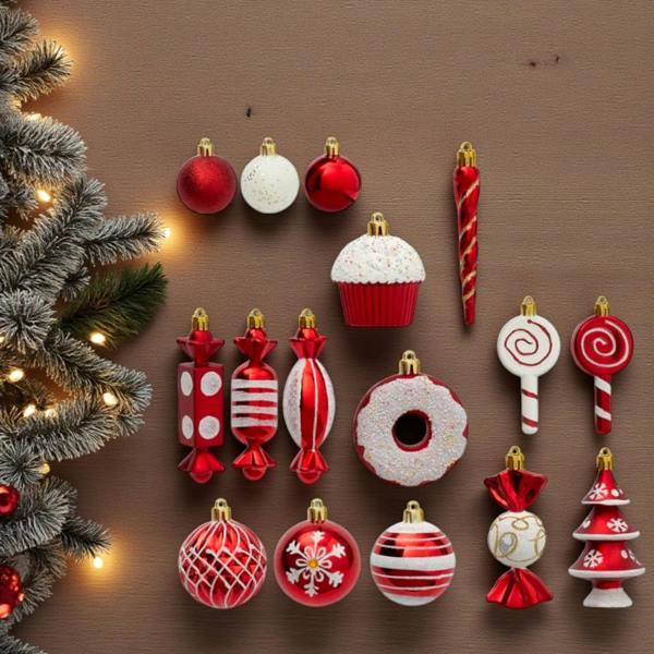 Garden Greatness Set of 50 Candy Cane Red Baubles