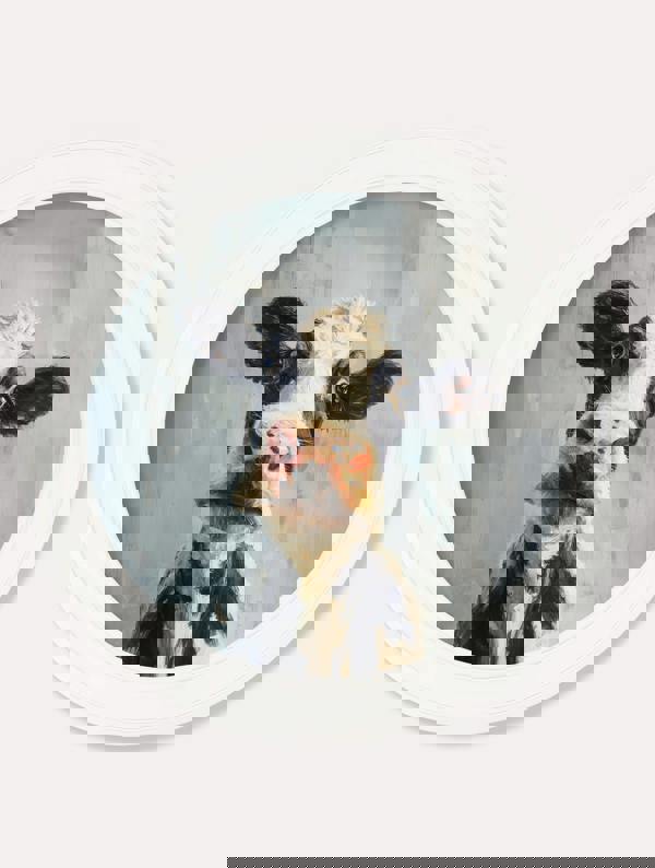 Exceptional Art The Curious Cow - Oxford Strong White round frame