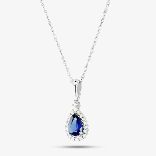 T. H. Baker 9ct White Gold Diamond Sapphire Pear Shape Pendant VP0S604 9KW-SAPPH