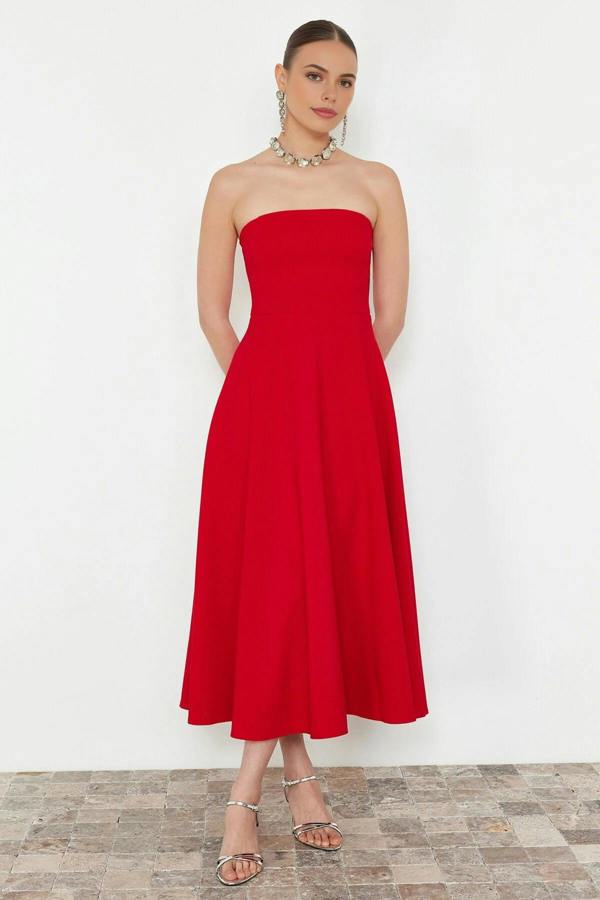 WOVCOR A-Line Strapless Woven Elegant Evening Dress