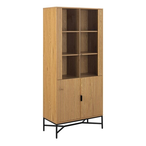 Wyld Haus Brisbane Slatted Wild Natural Oak Display Cabinet 4 doors 6 Shelves