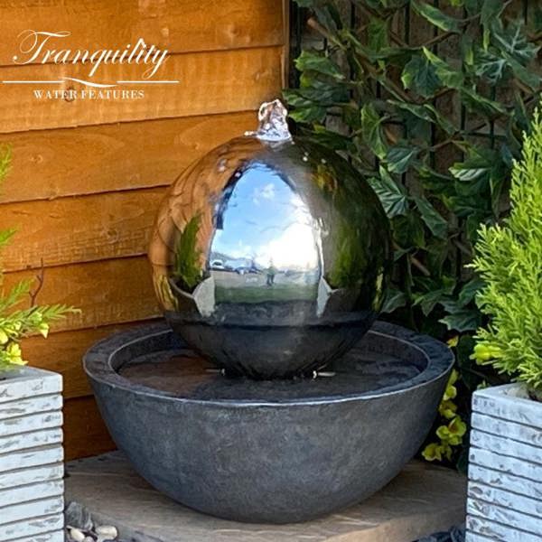 Tranquillity Water Features Sphere & Resin Base Modern Metal Water Feature