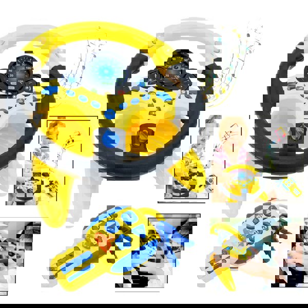 deAO Toys Children's Educational Toys Car Back Seat Driving Steering Wheel Simulation Driving Steering Wheel Toy Yellow