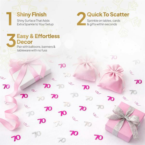 70th Birthday Pink and Silver Metallic Confetti Pack for Party Tables and Celebrations image 5