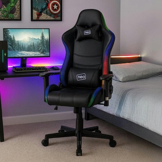 Neo Black Faux Leather Gaming Chair with LED Lights