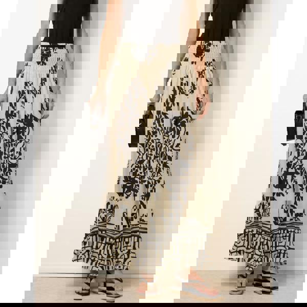 Blue Vanilla Extra Wide Leg Trousers With Paisley Floral Block Print