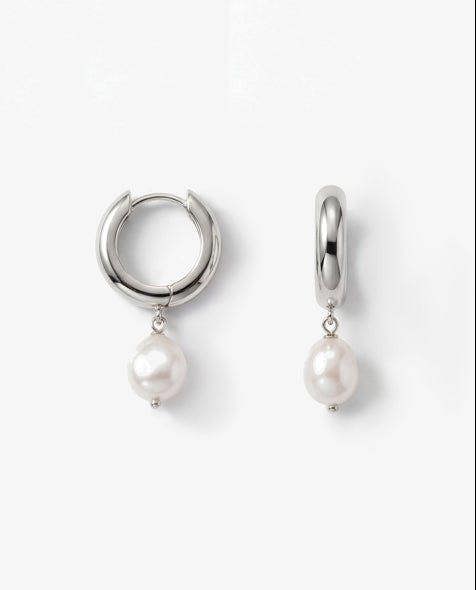 Elk & Bloom Chunky Silver Freshwater Pearl Hoops