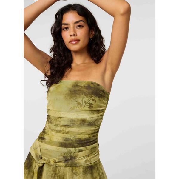 Pink Vanilla Bandeau Mesh Printed Tie Front Mini Dress