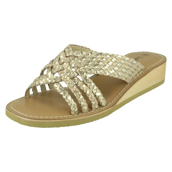 Leather Collection Ladies Leather Collection Low Wedge Platform Sandals F00424