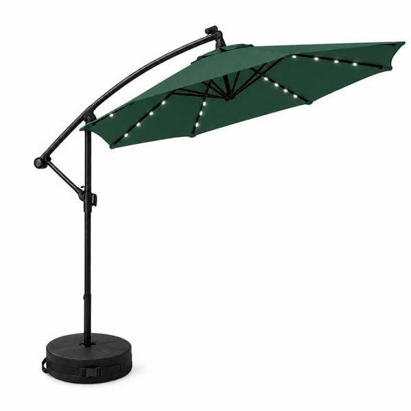 Samuel Alexander 3m Solar Powered Cantilever Lit Banana Garden Parasol with Crank Handle & White LED Lights in Green with Base Bag Included